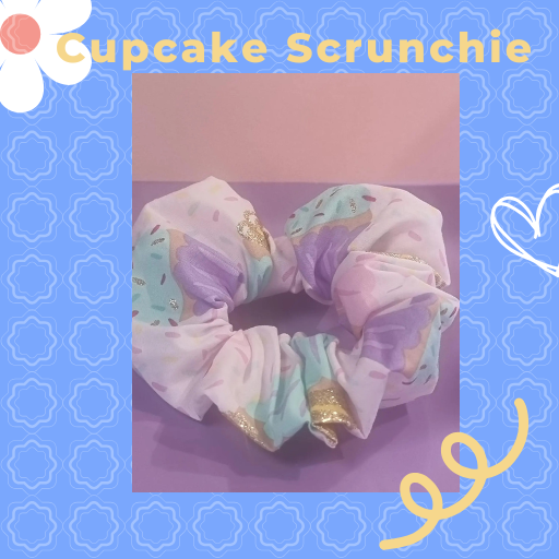 Cupcake print cotton scrunchie with pastel ice cream design