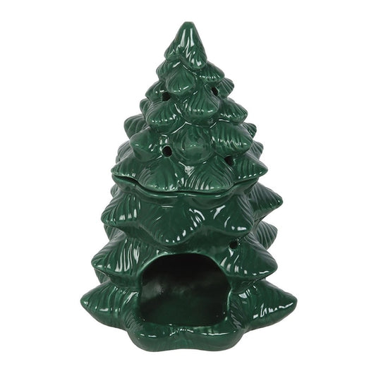 Green ceramic Christmas tree wax melt burner and wax warmer