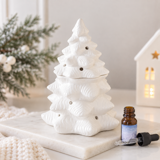 White ceramic Christmas tree wax melt burner and Christmas decoration