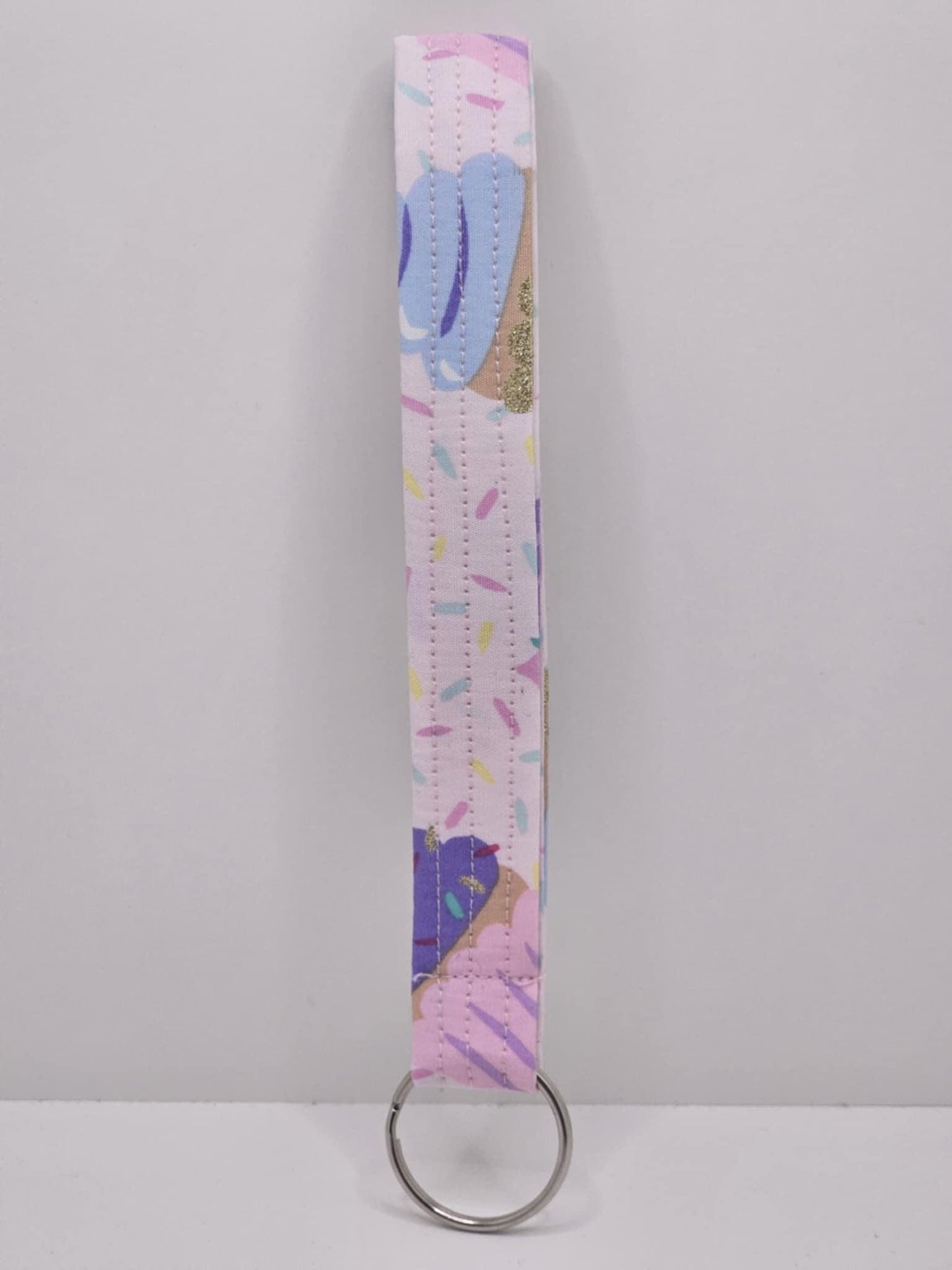 Pastel Ice Cream Wristlet Keychain: Handmade Sprinkle Fabric Key Fob