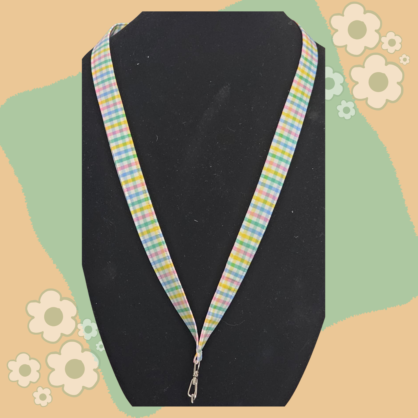 Pastel Rainbow Gingham Lanyard | Kids ID Badge Holder | Cute Checkered Neck Strap