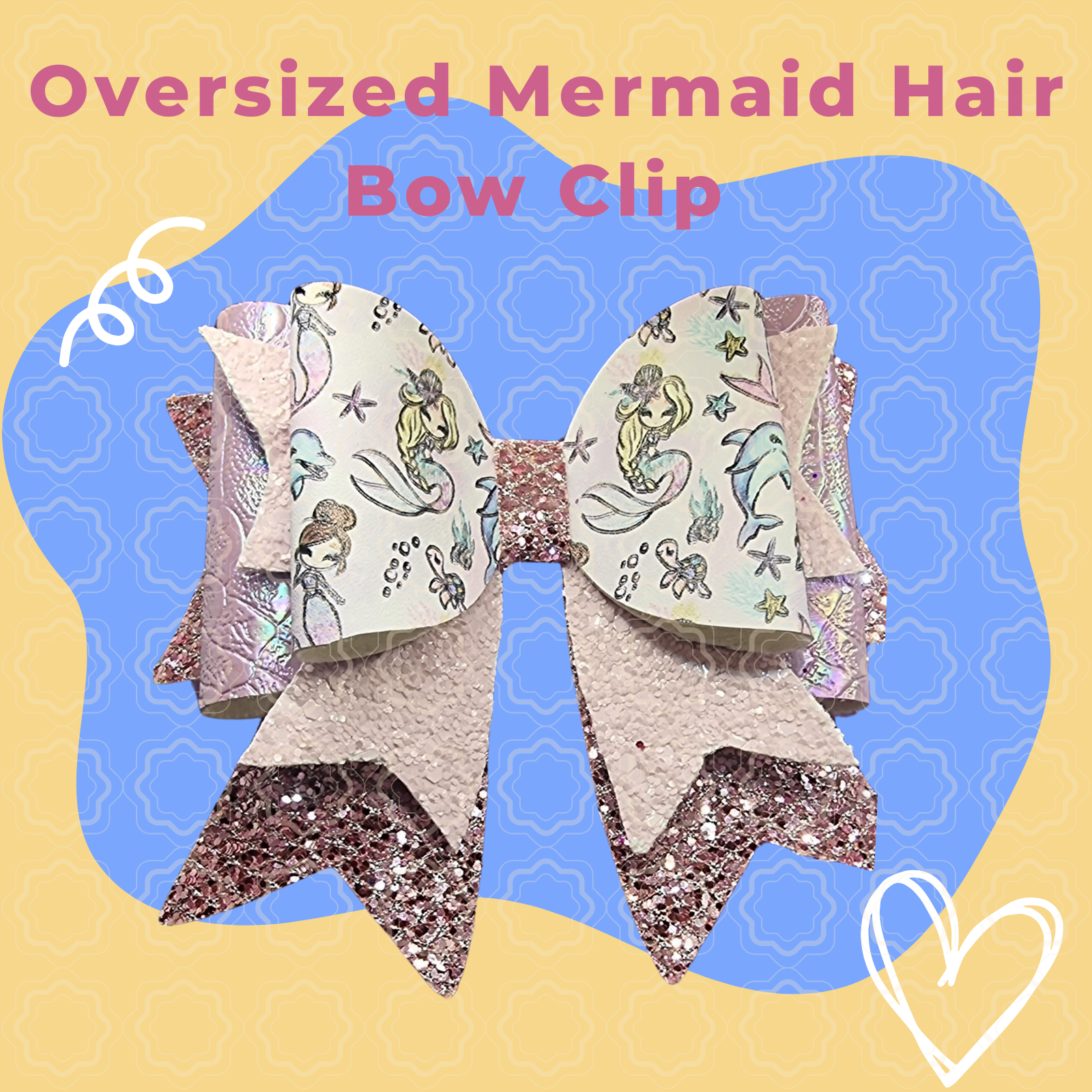 Oversized mermaid hair bow clip rose gold sparkle