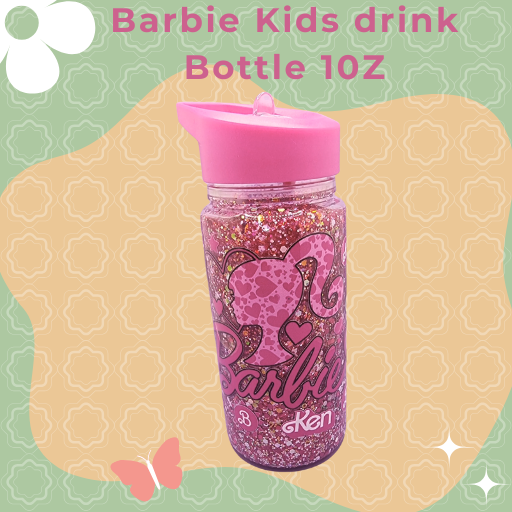 Hot pink glitter Barbie kids 10oz drink bottle