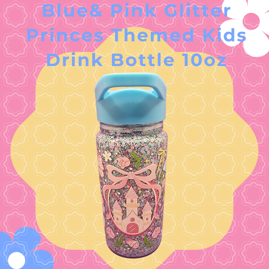 Princess snow globe glitter bottle pink blue castle