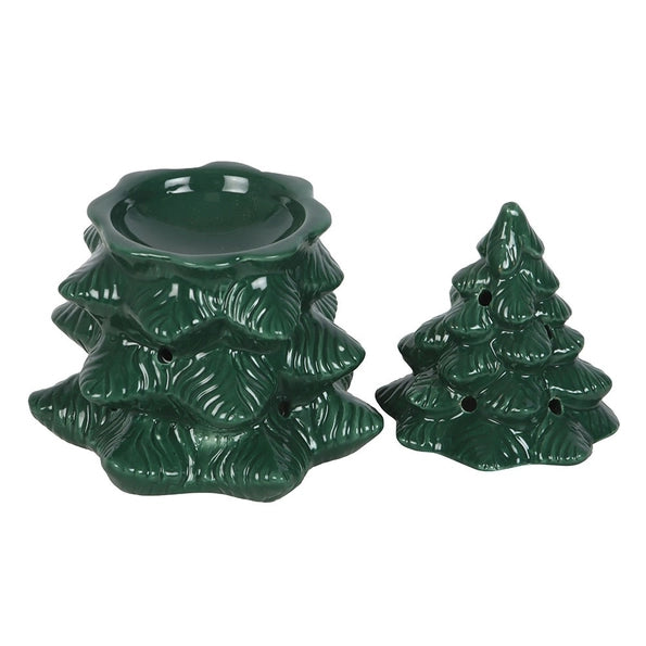 Green ceramic Christmas tree wax melt burner and wax warmer