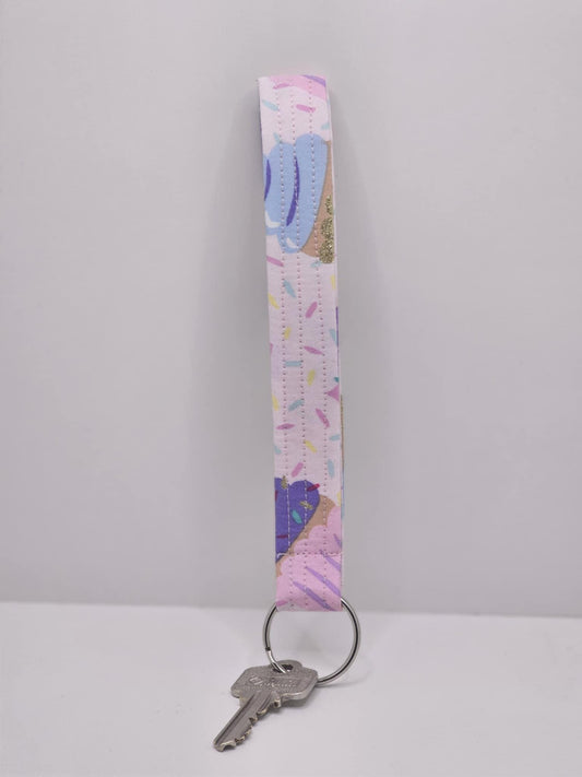 Pastel Ice Cream Wristlet Keychain: Handmade Sprinkle Fabric Key Fob