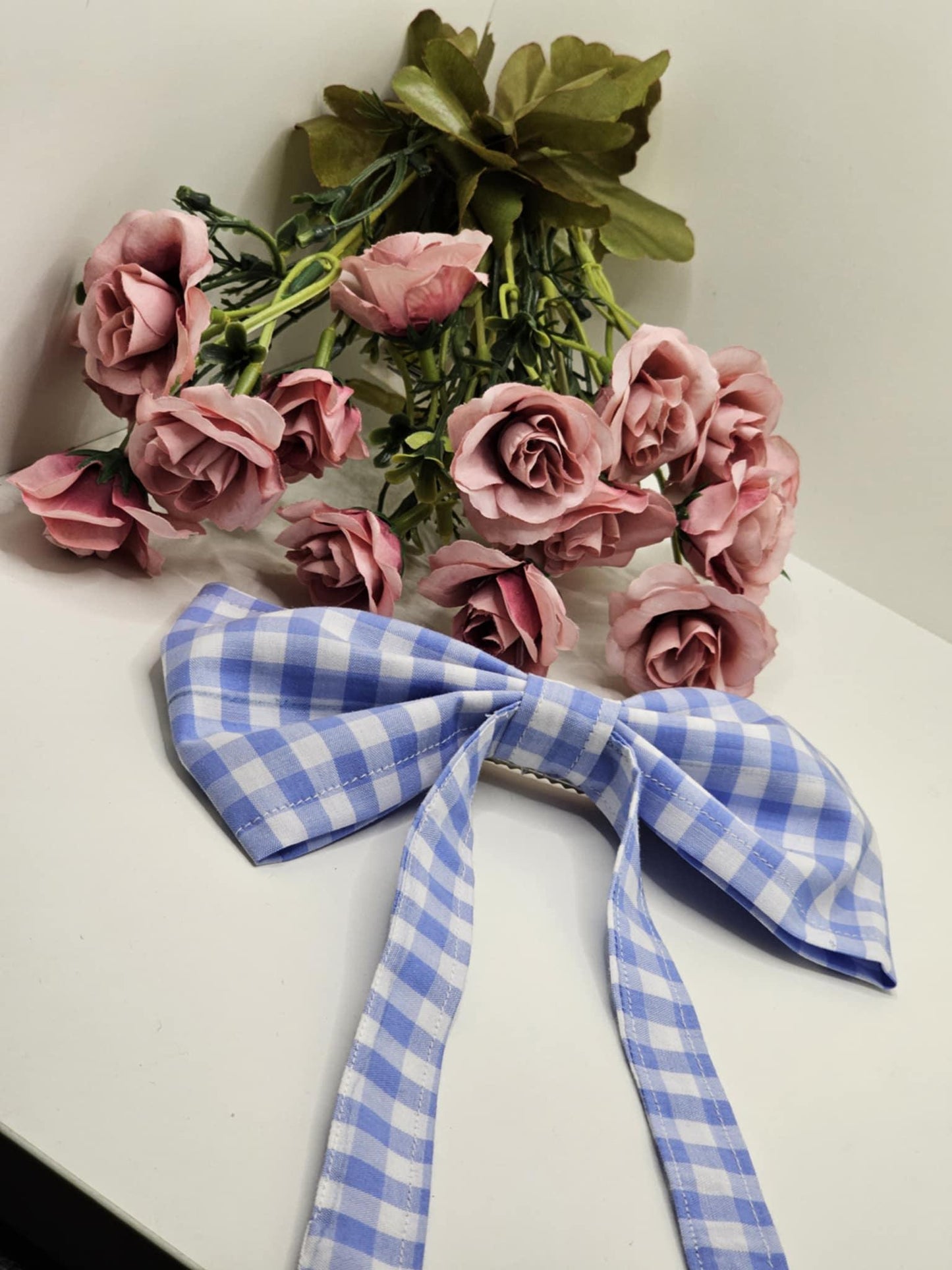 Blue Gingham Fabric Hair Bow: Handmade Cottagecore Clip
