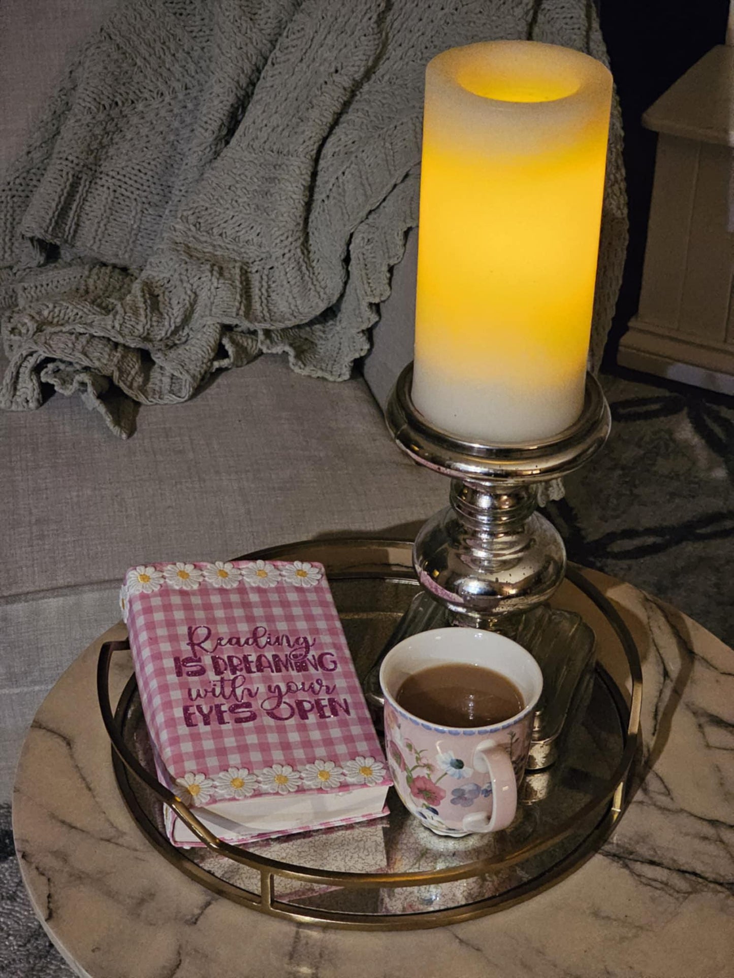 Pink Gingham Book Sleeve with Daisy Trim: Padded Floral Book Cover