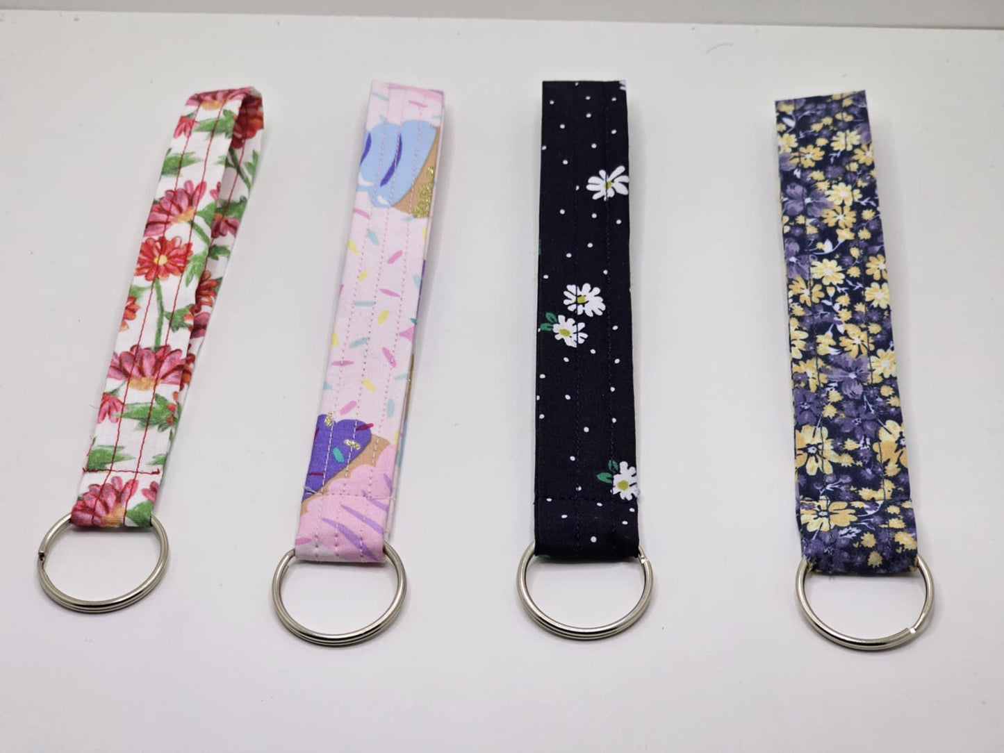 Floral Fabric Wristlet Keychain: Handmade Flower Key Fob Lanyard