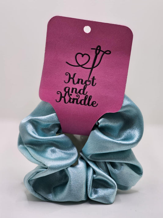 Light Teal Satin Scrunchie: Handmade Hair Accessory