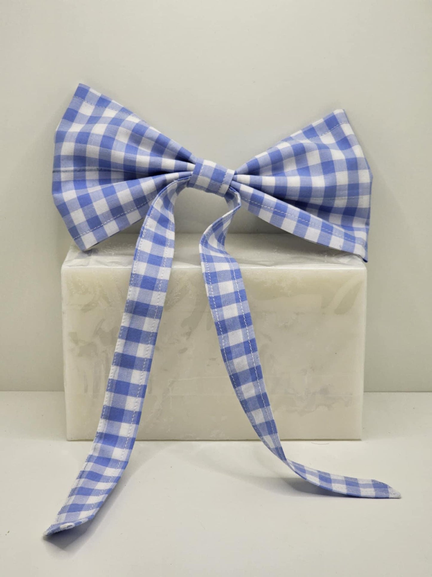 Blue Gingham Fabric Hair Bow: Handmade Cottagecore Clip