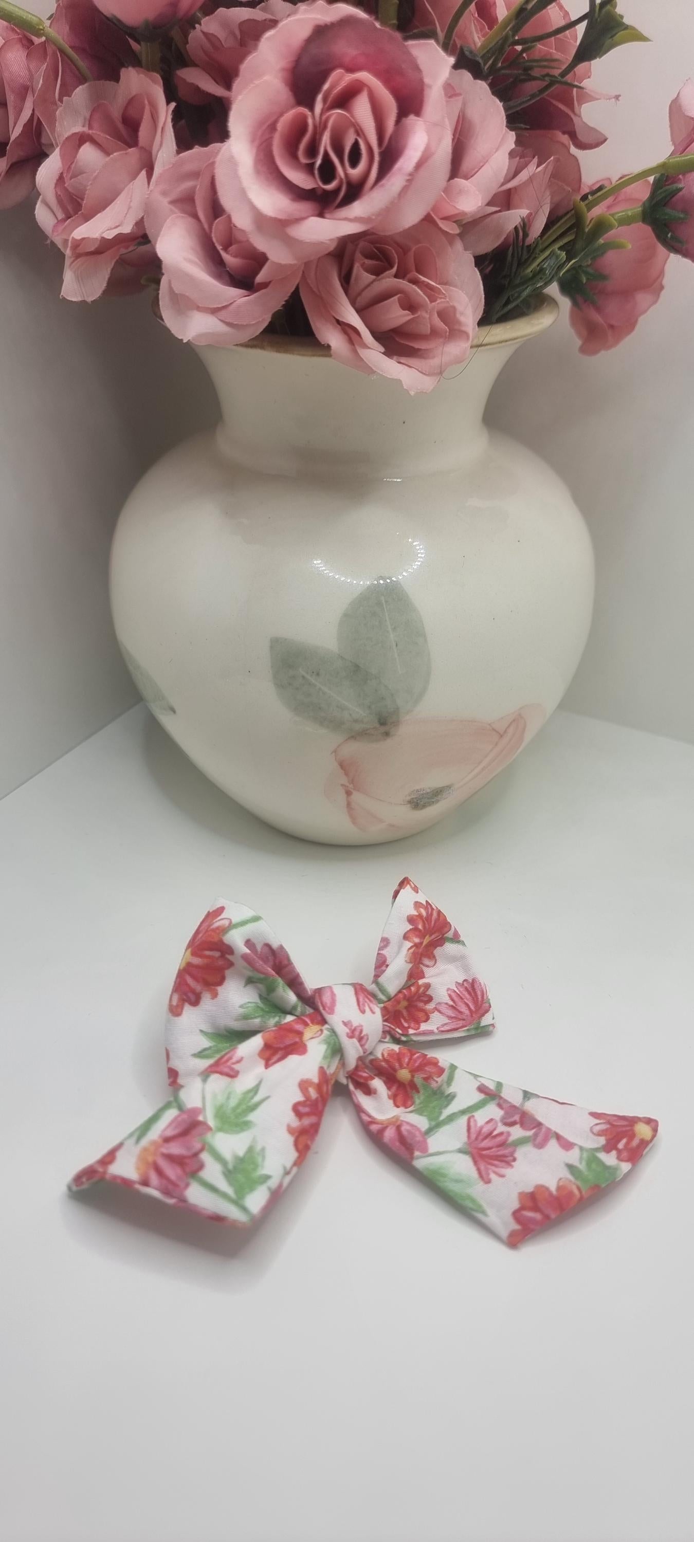 Girls Hair Bow - Handmade Pinwheel Cotton Clip for Kids & Toddlers