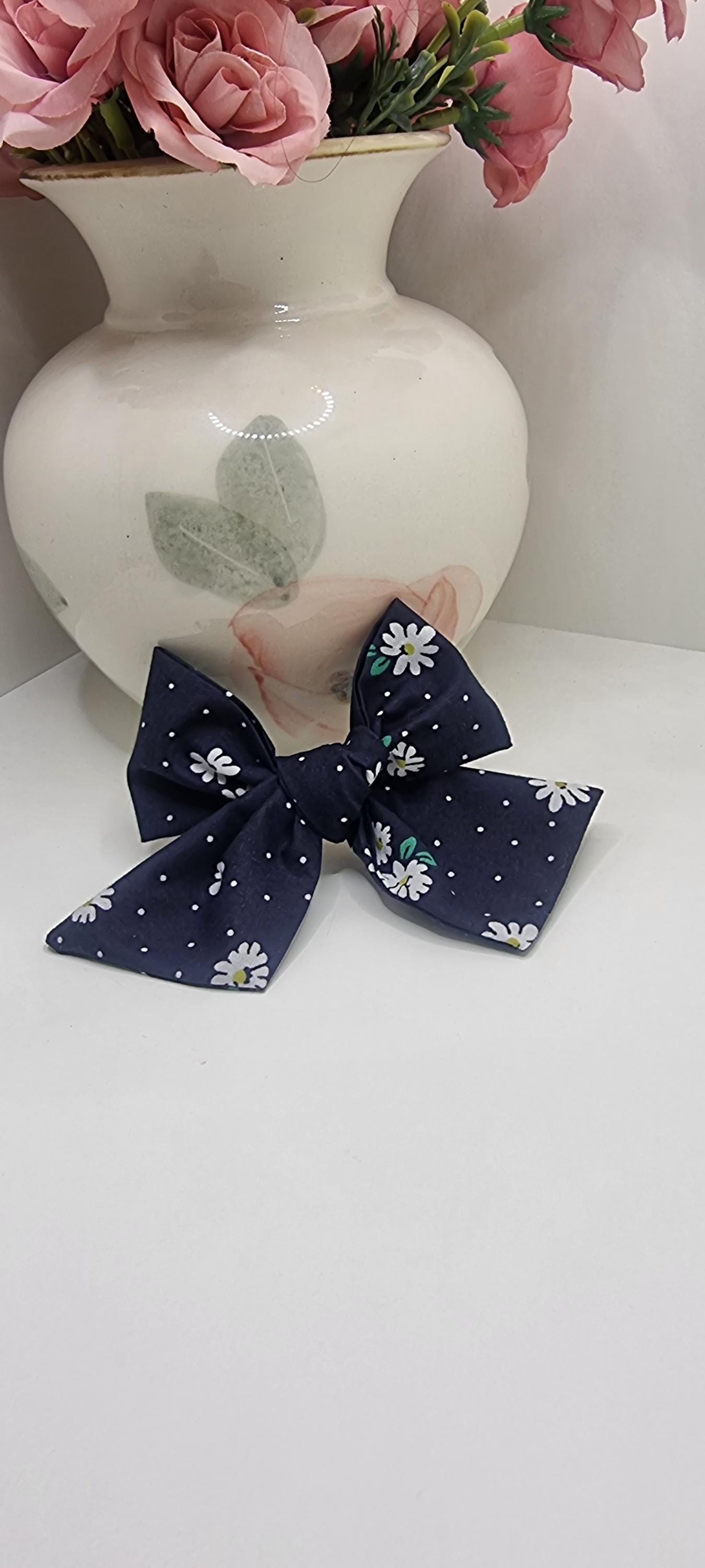 Girls Hair Bow - Handmade Pinwheel Cotton Clip for Kids & Toddlers