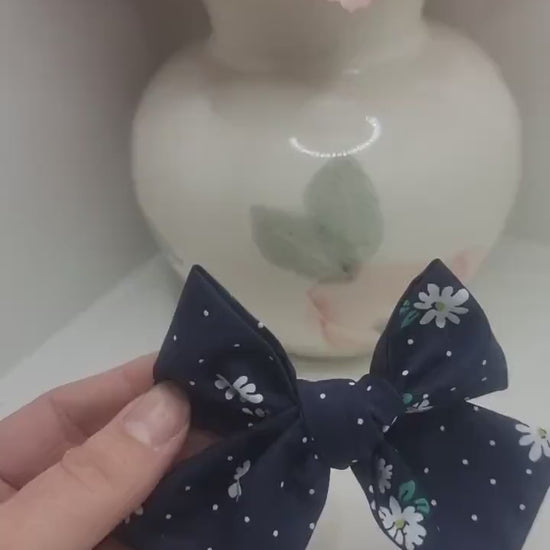 Girls Hair Bow - Handmade Pinwheel Cotton Clip for Kids & Toddlers