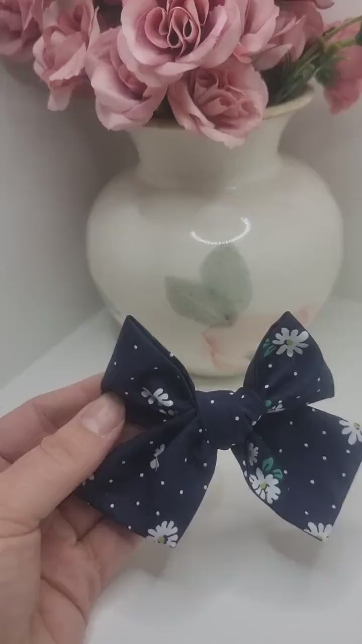 Girls Hair Bow - Handmade Pinwheel Cotton Clip for Kids & Toddlers