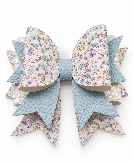 Oversized Baby Blue Floral Hair Bow – Kids Ponytail Clip