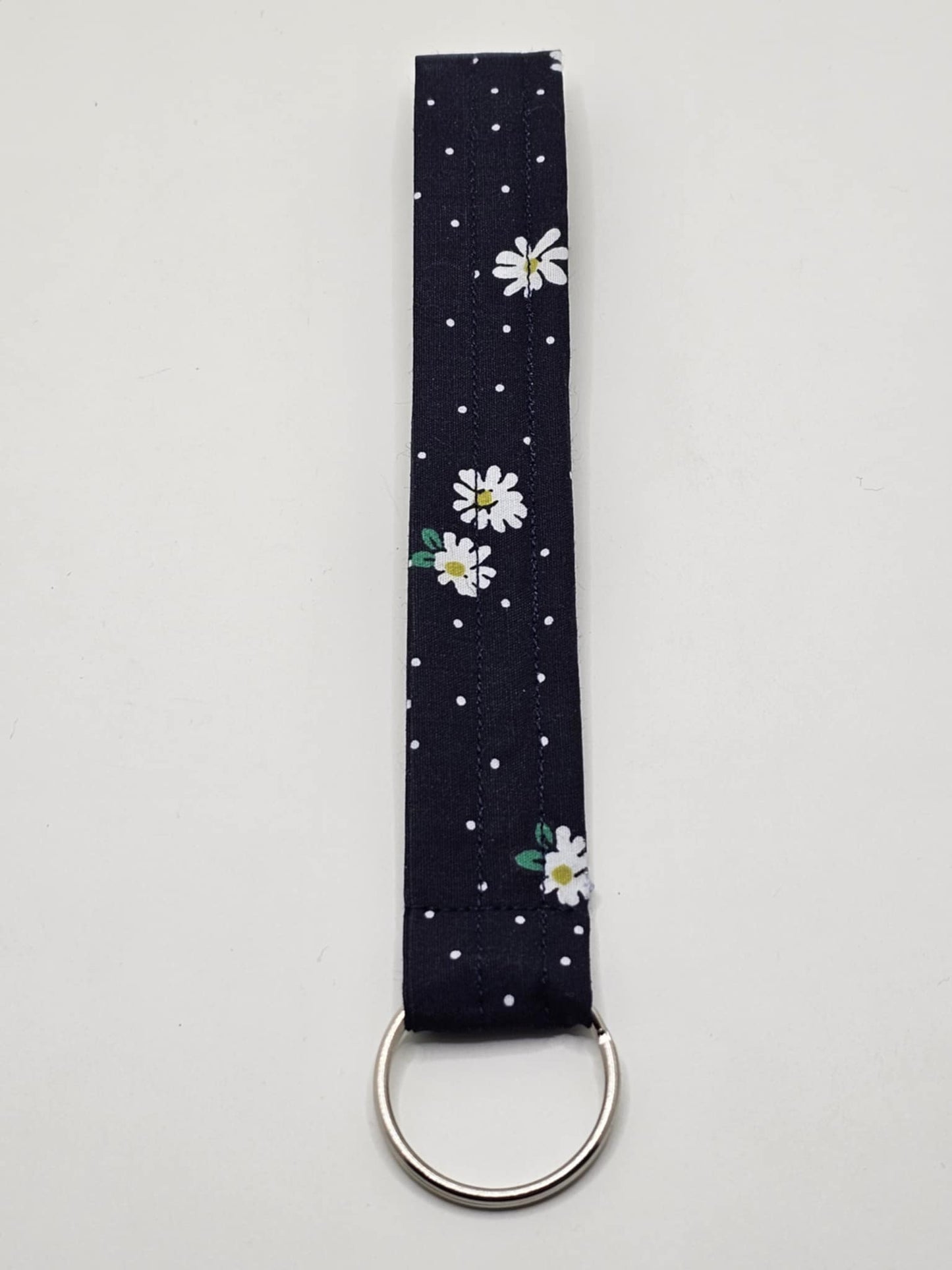 Midnight Daisy Wristlet Keychain Handmade Floral Navy Women