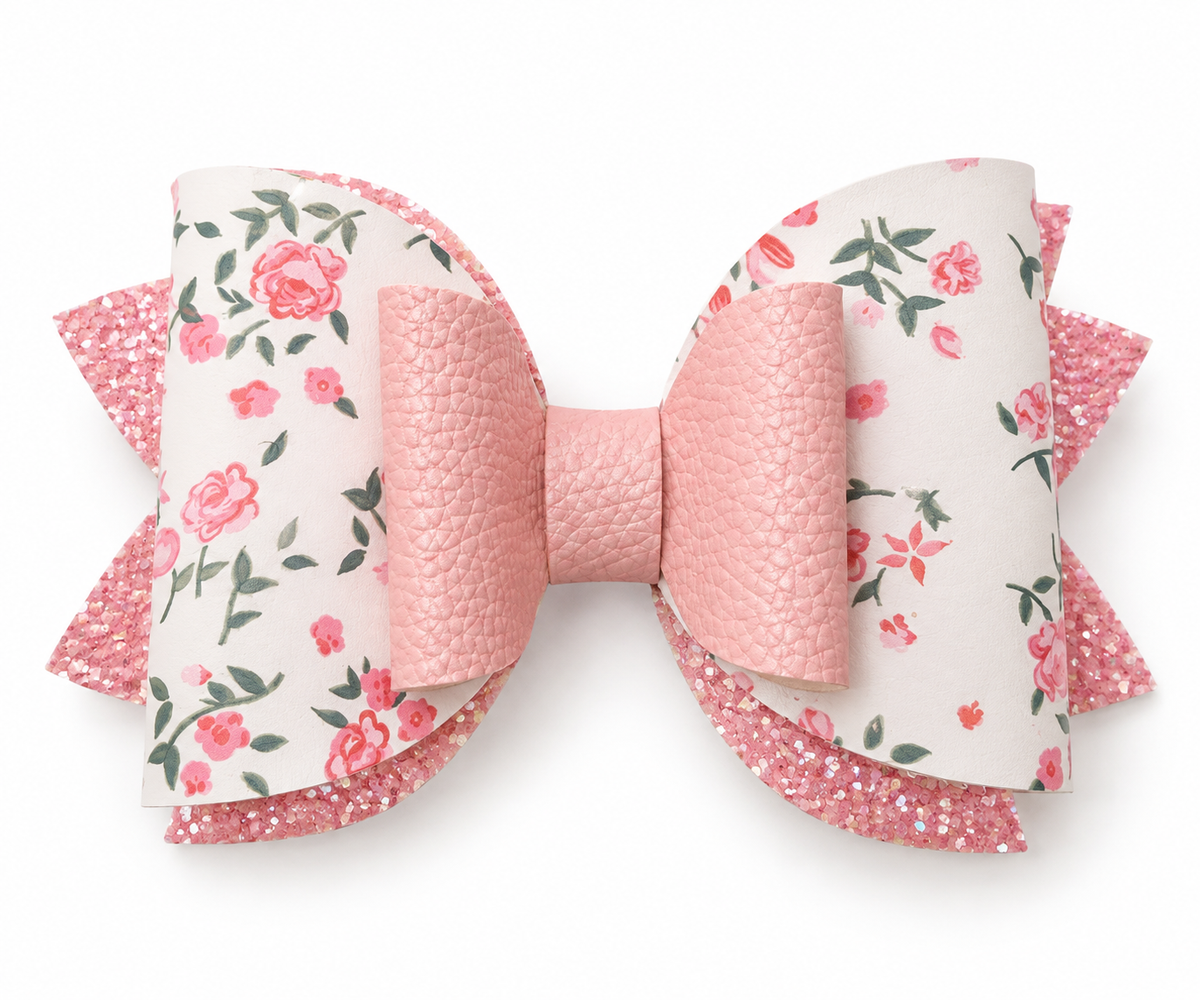Roses on Sunday Floral Hair Bow Clip | 12 cm Oversized Bow for Girls