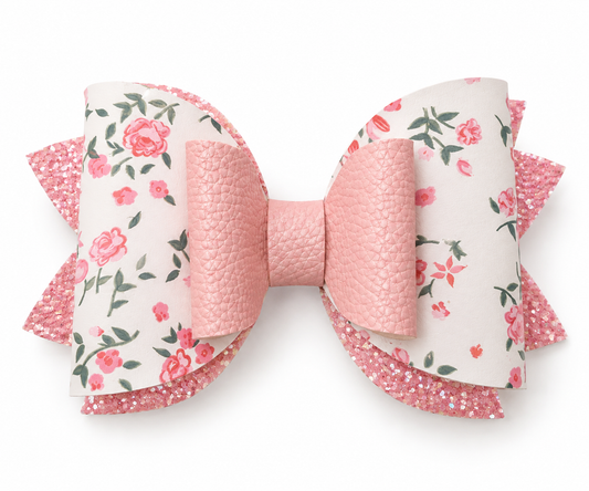 Roses on Sunday Floral Hair Bow Clip | 12 cm Oversized Bow for Girls