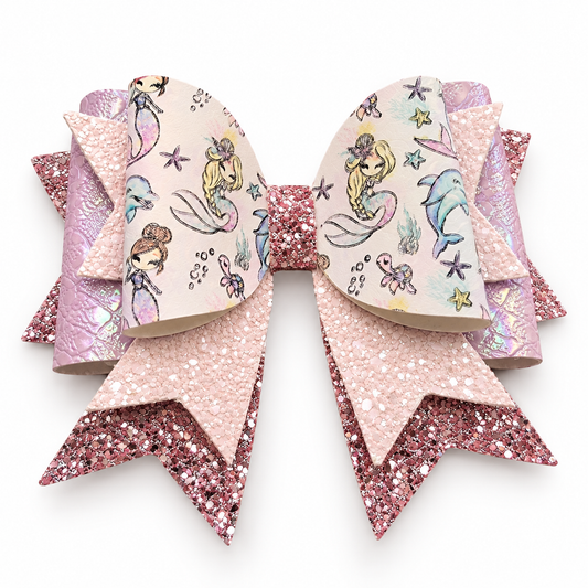 Oversized Mermaid Hair Bow Clip | Boutique Statement Bow for Girls | Kids Hair Accessory