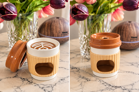 Cosy Coffee Cup Wax Melt Burner | Ceramic Wax Melter & Coffee Lover Gif