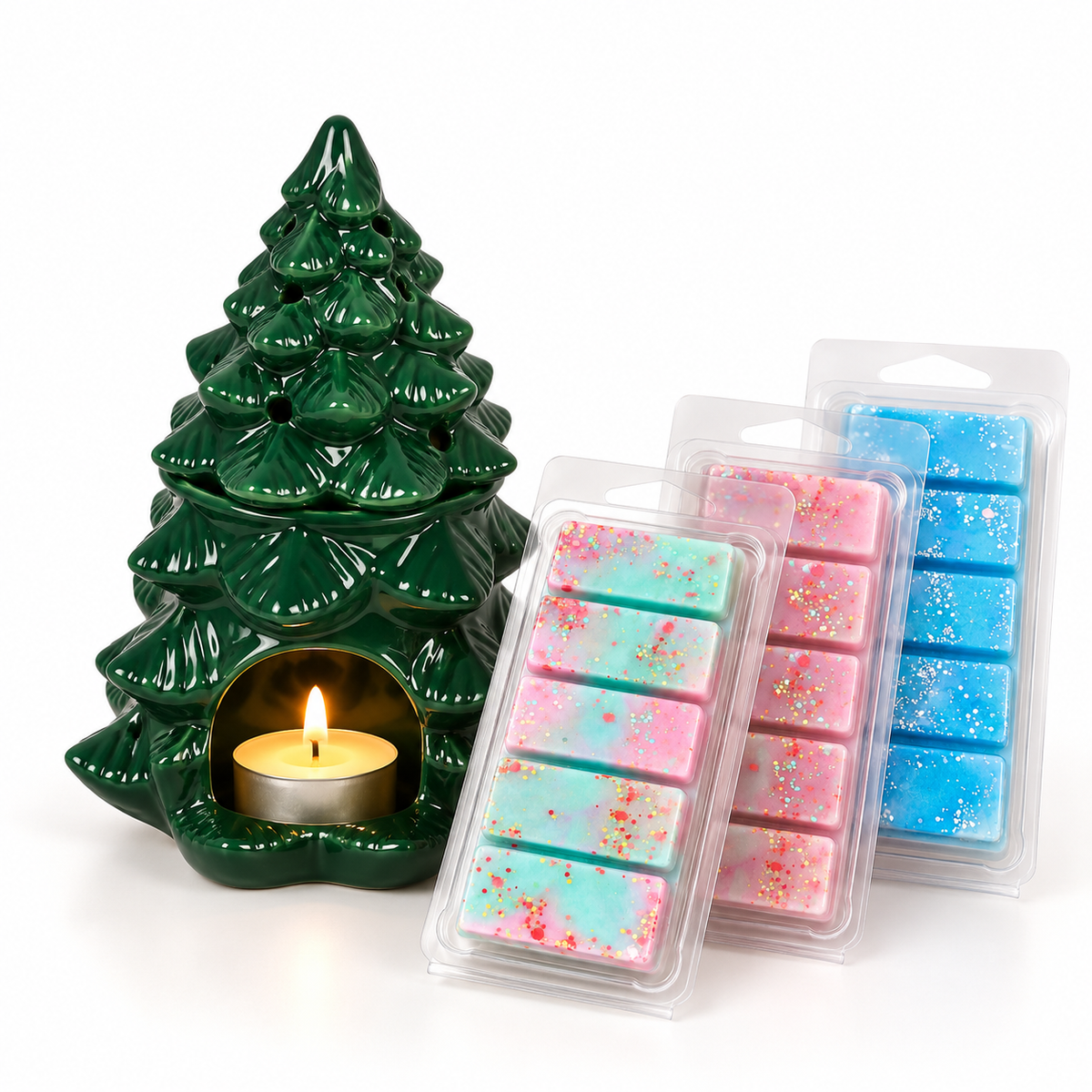 Green Christmas Tree Wax Melt Warmer + 2 Wax Melts | Cosy Christmas Starter Set