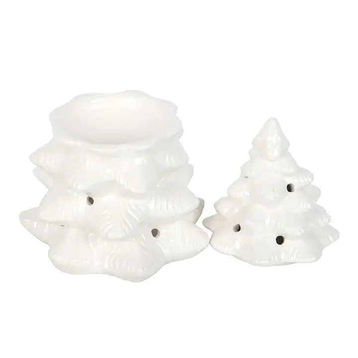 White ceramic Christmas tree wax melt burner and Christmas decoration